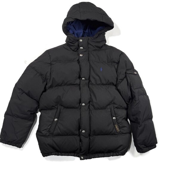 Polo Ralph Lauren Black Puffer Down Jacket Coat Youth Large 14-16 Hood Winter